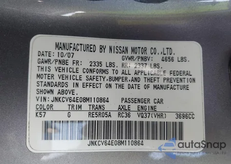 2008 Infiniti G37 Journey from USA, damaged, VIN JNKCV64E08M110864